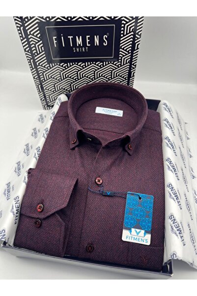 Fitmens Klasik Uzun Kol Kışlık Kuşgözü Yaka Düğmeli Yünlü %100 Cotton Hediye Kutulu Erkek Gömlek FS-003768 -