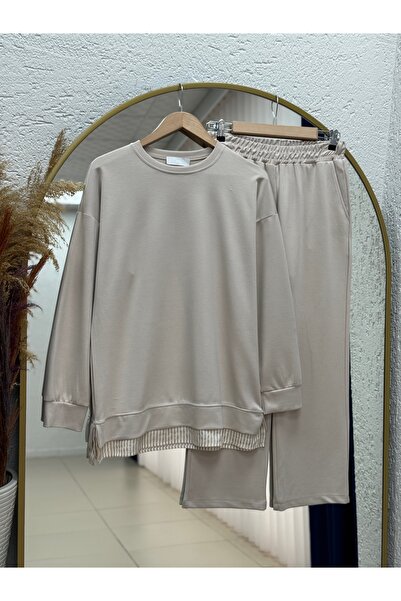 MİHRA STORE Costum cu pantaloni cu dungi Gamze-MF1741 Stone