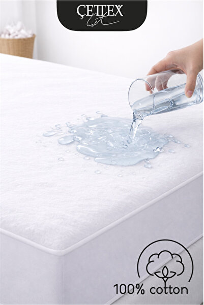 ÇETTEX %100 Pamuk Fitted Full Kenar Sıvı Geçirmez Yatak Koruyucu Alez