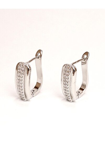 Siya Silver Zirkon Taşlı Dikdörtgen Model Çelik Küpe - 1,7 cm