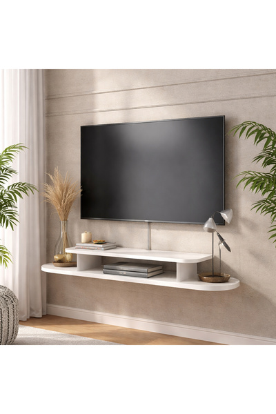 Dekorister Koza Duvara Monte Tv Sehpası 120 cm – Beyaz Modern ve Minimalist TV Ünitesi