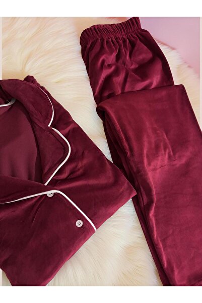 NOCHES PYJAMAS Kadın Kadife Boydan Düğmeli Pijama Takımı