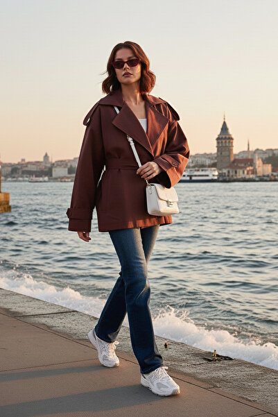 Lela Oversized Fit Double-Breasted Lapel Belted Buttoned Trench Coat Trench Coat 6839609