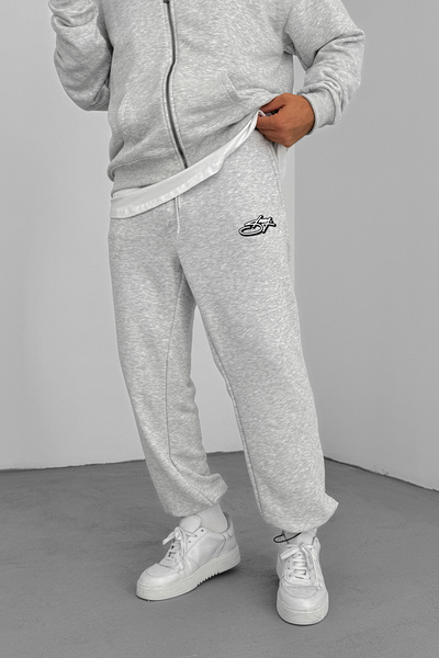 THE RULE Men's Curved Printed Baggy Adjustable Leg 3 Thread Ş Fleece-Lined Loose Fit Stopper Leg Sweatpants