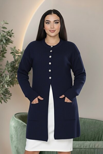 İmran Triko Knee Length Beard (Soft) Yarn Jacket - Two-Pocket Knitwear Sweater New Season Elegance