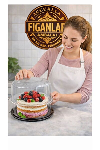 figanlar ambalaj 24cm Orta Boy Plastik Pasta Kutusu Şeffaf Kapaklı Pasta Taba...