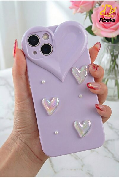 Fibaks حافظة آيفون 13 بتصميم قلب لؤلؤي مع تصميم كاميرا على شكل قلب، غطاء سيلي...