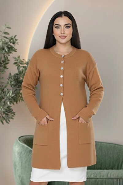 İmran Triko Knee Length Beard (Soft) Yarn Jacket - Two Pocket Knitwear Sweater New Season Elegance