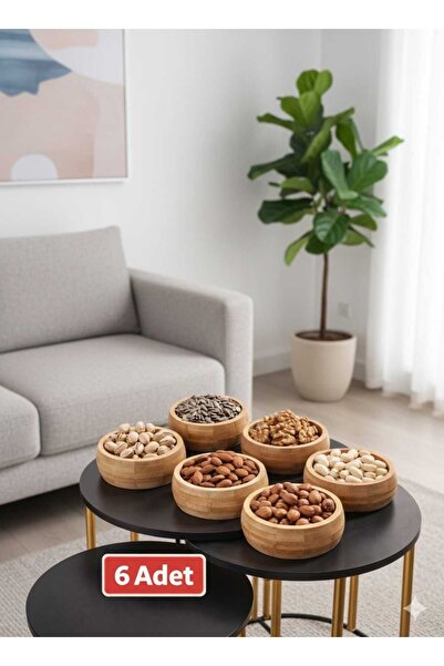 Funny Life 6 Adet Bambu Ahşap Doğal Çerezlik - Sunumluk - Kase