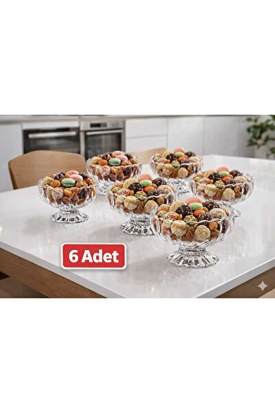 Funny Life 6’lı Premium Cam Ayaklı Sunum Kasesi- Çerezlik- Dondurmalık- Lokum...