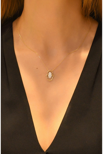 güneyler altın TAŞLI FATMA ANA ELİ KOLYE 14 AYAR A028034