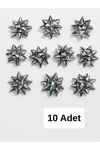 shopExxtra 10'lu Paket Gümüş Metalik Yıldız Fiyonk (4.5 cm) - Kendinden Yapış...