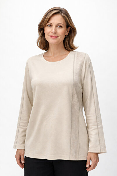 BURSPA Bluză din bumbac pieptănat, crem, brodata pe cale navigabilă, cu tăietură confortabilă în față și cu o singură mânecă