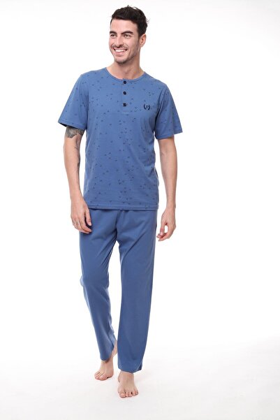 Pijadore 1411 Ανδρικό κοντομάνικο κοστούμι πιτζάμες με κουμπιά