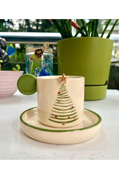 NOF El Yapımı Seramik Çam Ağacı Türk Kahvesi Fincanı