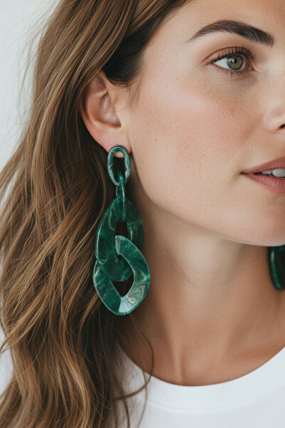 Alyas Aksesuar Şık Trend Akrilik Zincir Küpe