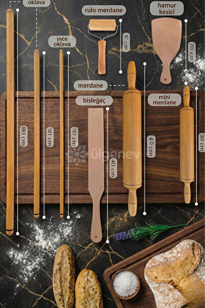 Ülgenev 8 Parça  Hamur Şekillendirici Merdane, Oklava, Hamur Kesici ve Bisleğeç Seti