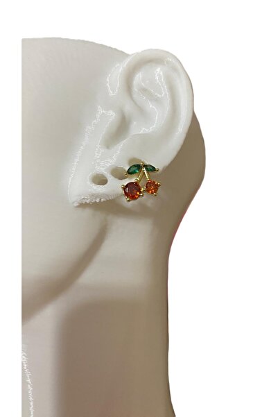 GAMZELİRENKLERİM KİRAZ FİGÜRLÜ MİNİMAL TRAGUS KIKIRDAK PEARCING KÜPE ZİRKON T...