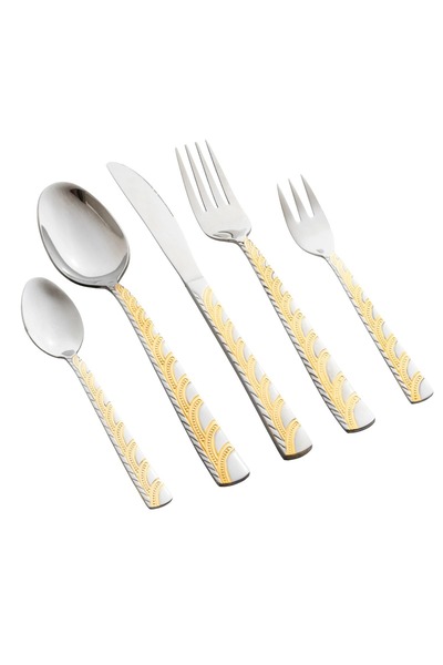 HIC طقم أدوات مائدة من الفولاذ المقاوم للصدأ باللون الفضي مع الذهبي 30 قطعة