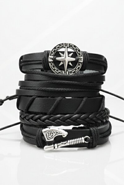 BSN Store 5 Adet Gerçek Deri Bileklik Premium Pusula Iskandinav Viking Balta ...