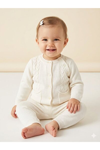 Kids Kingdom Soft Knitwear Pocket Detailed Cardigan 2-Piece Baby Girl Set