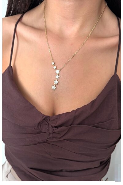 Xui Trend Model Zirkon Parlak Taşlı Yıldız Y Kolye / Çoklu Yıldız Kolye Gold ...