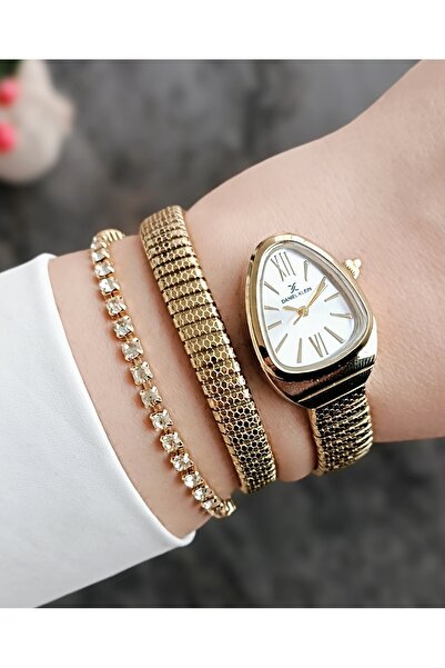 Daniel Klein DK YENİ YILAN MODELİ Gold Çelik Bilezik Kadın Kol Saati+ Hediye Bileklik