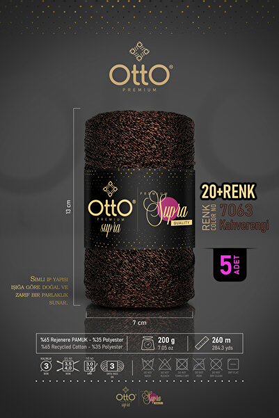 Otto خيط مكرامية فاخر - بني - عبوة من 5 قطع - 3 مم/200 جرام/260 متر - إكسسوار...