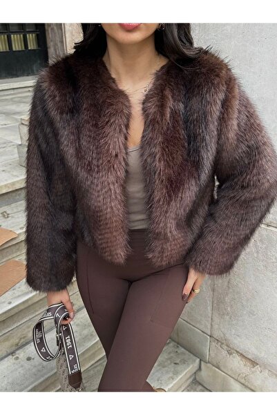 franky B Imitație maro închis premium căptușită pentru femei haină de blană a...