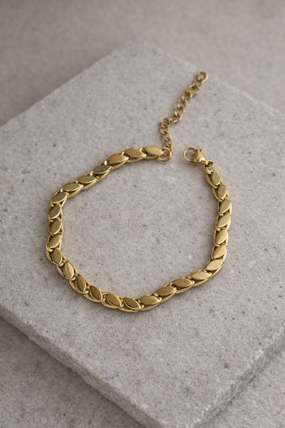 Owentis Çelik Gold Kuyumcu Model Pullu Arpa Zincir Bileklik -kararma yazpmaz-