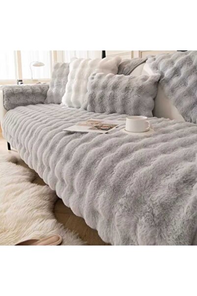 PEREN HOME Tavşan Tüyü Peluş Koltuk Örtüsü 80x190cm Kaymaz Oturma Yerini Kapa...