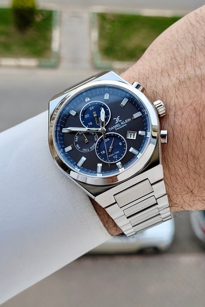 Daniel Klein Smoked Dial Navy Blue Band Silver Color 43 mm Inner Indicators Active Men's Wristwatch