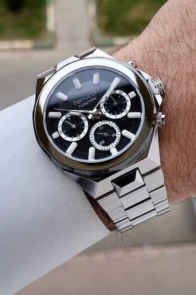 Ferrucci Dial Black Band Silver Color 43 mm Inner Indicators Active Men's Wrist Watch