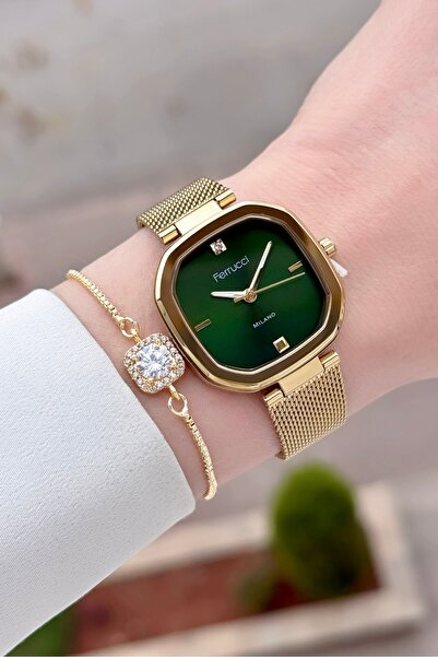 Ferrucci 31mm Women's Wristwatch with Green Dial Gold Color Adjustable Strap ...