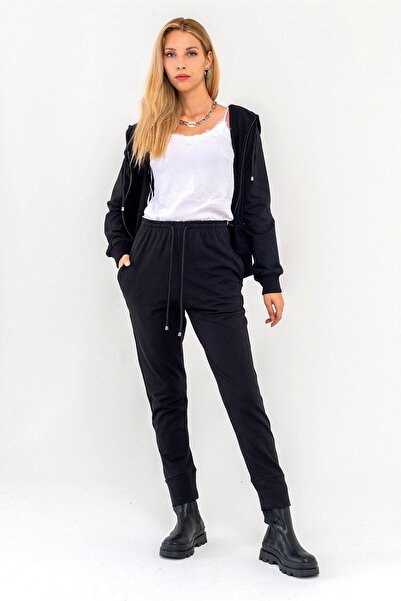 Bold & Young Жіночі бавовняні штани з еластичною манжетою, чорні