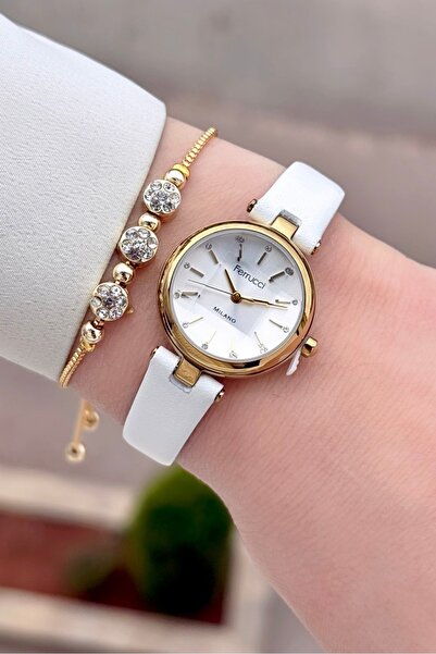 Ferrucci Case Gold Cord White Color 2 Years Warranty 25 mm Women's Wristwatch...