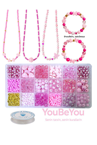 By MO Accessories Çocuklar Için Pembe Boncukla Takı Yapma Seti -hobi Boncuk Yapımı -bileklik Yapma Seti -eğlence Seti