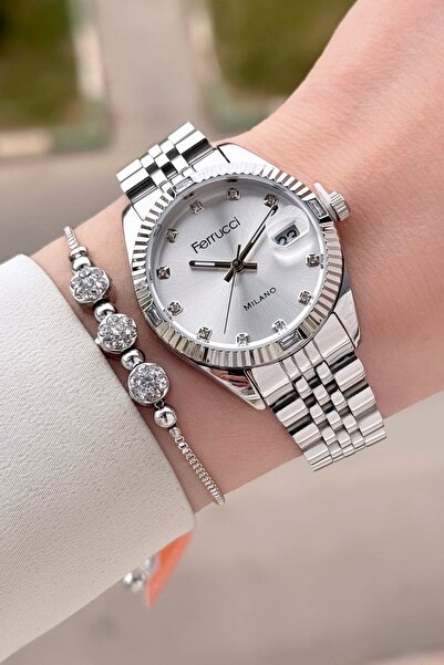 Ferrucci Silver Color 32 mm Women's Wristwatch and Gift Bracelet