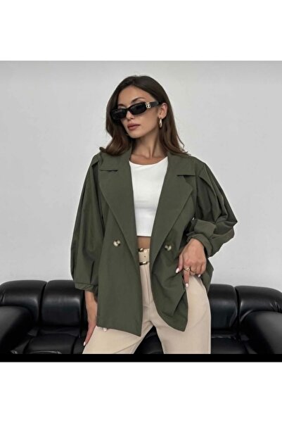 ESD Balon kol düğme detaylı kısa trençkot