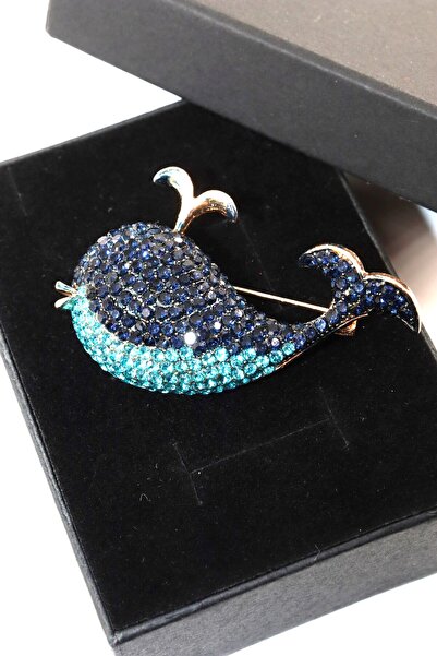 KEEBA Mavi gök balinası broş kristal taşlı balıklı unisex erkek kadın yaka iğ...