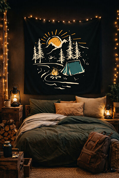 ALAMODECOR Kamp Model Duvar Örtüsü (100X100, 140X140) / Duvar Halısı