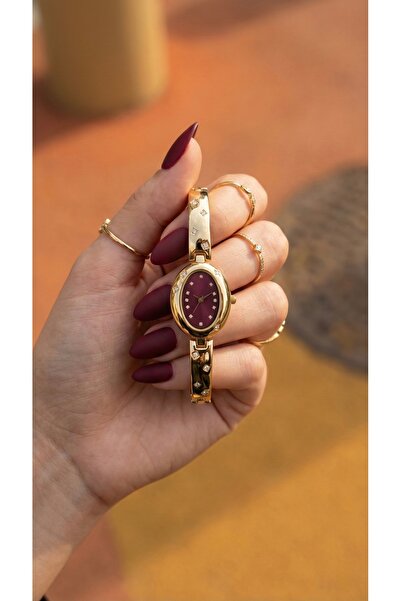 KLISHE Butik Belluci Gold & Bordo Renk Çelik Kadın Saati, Classic, Oldmoney, Saat Koleksiyonu 2026