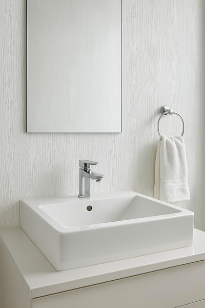 Ayzun Bambu - Çizgili Kabartmalı Beyaz Banyo Mutfak Duvar Kağıdı - Su Geçirme...