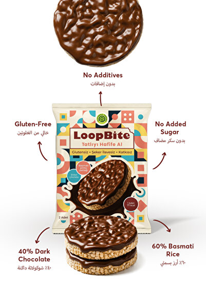 GLUTENSİZ FABRİKA LoopBite Kaplamalı Pirinç Patlağı x 2 Paket (Glütensiz & Vegan)