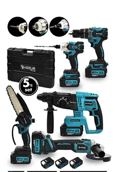 çaycup boltoptan As-s.urrProfesyonel 21v Akülü 5 li Set Hilti Taşlama Somun S...