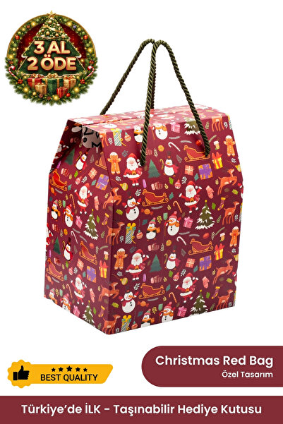 OGTWO Yılbaşına Özel Hediye Kutusu & Çanta Yılbaşı Temalı Hediye Paketi Boş Hediyelik Kutu - 24x14x20cm