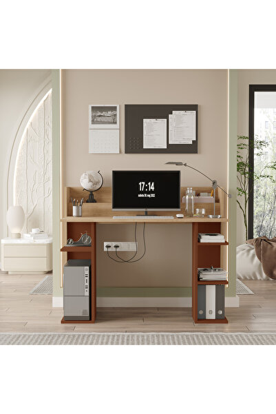 Yurupa Pantego 124cm Çalışma Masası Bilgisayar Masası Raflı Sepet-Kiremit PAN...