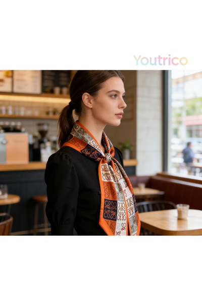 Youtrico وشاح حريري طويل للنساء، برتقالي اللون، إكسسوار أنيق مناسب لجميع الفص...