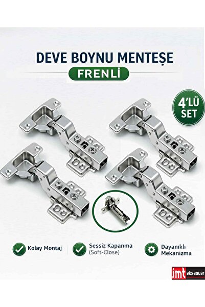 İMT AKSESUAR FRENLİ PİSTONLU DEVE BOYNU MOBİLYA MUTFAK DOLAP KAPAĞI MENTEŞESİ (4 ADET)