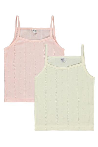 Civil Girls طقم قميص داخلي للفتيات من عمر 2 إلى 10 سنوات مكون من قطعتين - إكرو وسلمون